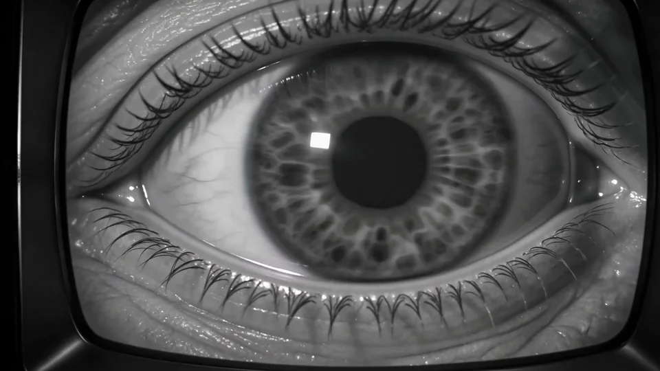 A giant eye watching from a vintage screen